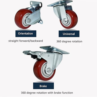 3 4 5 inch Heavy-Duty Polyurethane Silent Universal Wheels with Brake Wheels, Soft Rubber Industrial Trolley casters, Load-Bearing 100kg/pc (Color : Brake Wheel, Size : 4inch)