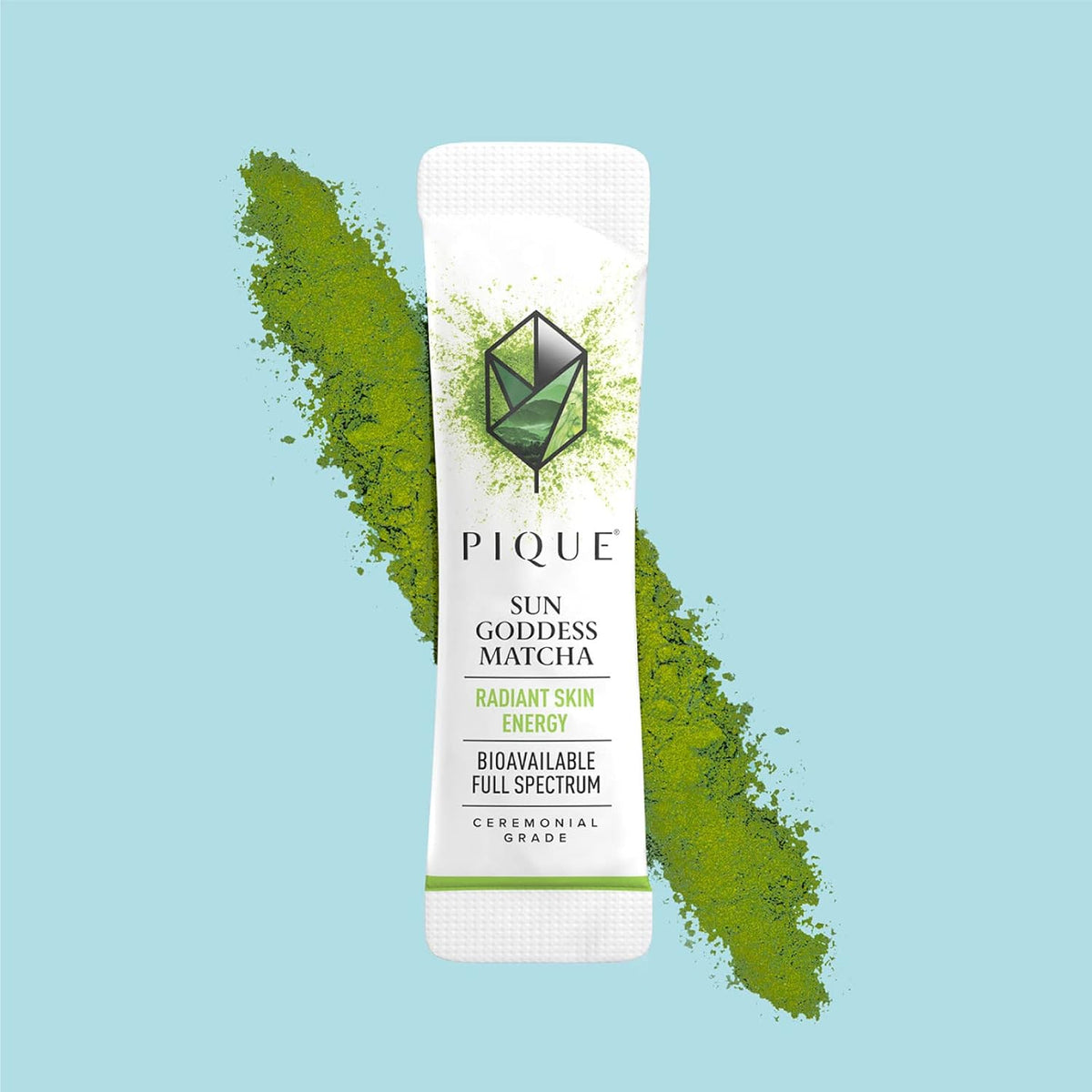 Pique Organic Sun Goddess Matcha - Ceremonial Grade Matcha Green Tea Powder, Supports Radiant Skin, Calm Energy - 28 Single Serve Sticks (Pack of 1) Net WT 1.97