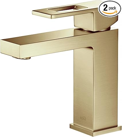 KIBI KBF1002 Solid Brass Single Handle Bathroom Sink Faucet  High Arc Cubic Spout Lavatory Faucet in Brushed Gold  Corrosion-Resistant, Modern Design, Easy to Install