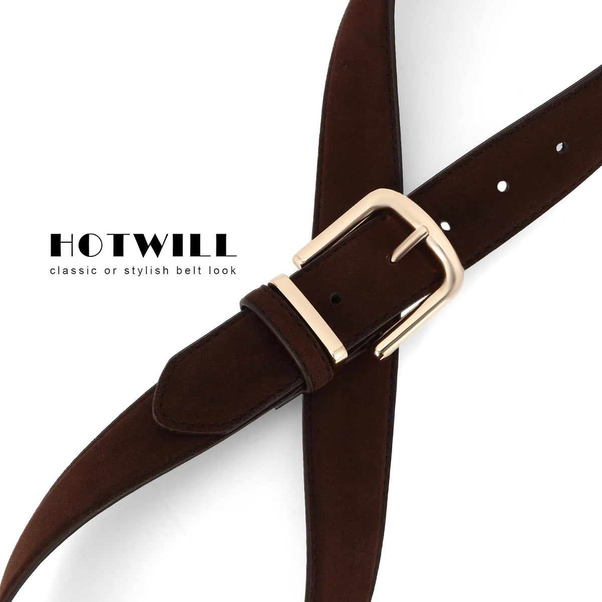 HOTWILL Women Suede Belt for Jeans Dresses Fashion Chunky Ladies Waist Belts with Gold Buckle Small