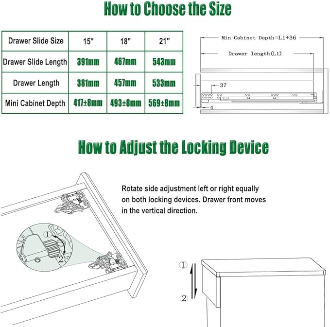 OCG Undermount Drawer Slides 21 inch (1 Pair), Full Extension Soft Close Concealed Drawer Runners, Come W Mounting Screws and Brackets, 1 Pair
