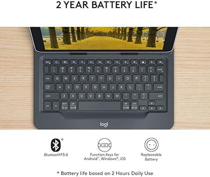 Logitech Universal Folio with Integrated Bluetooth 3.0 Keyboard for 9-10" Apple, Android, Windows Tablets, Black
