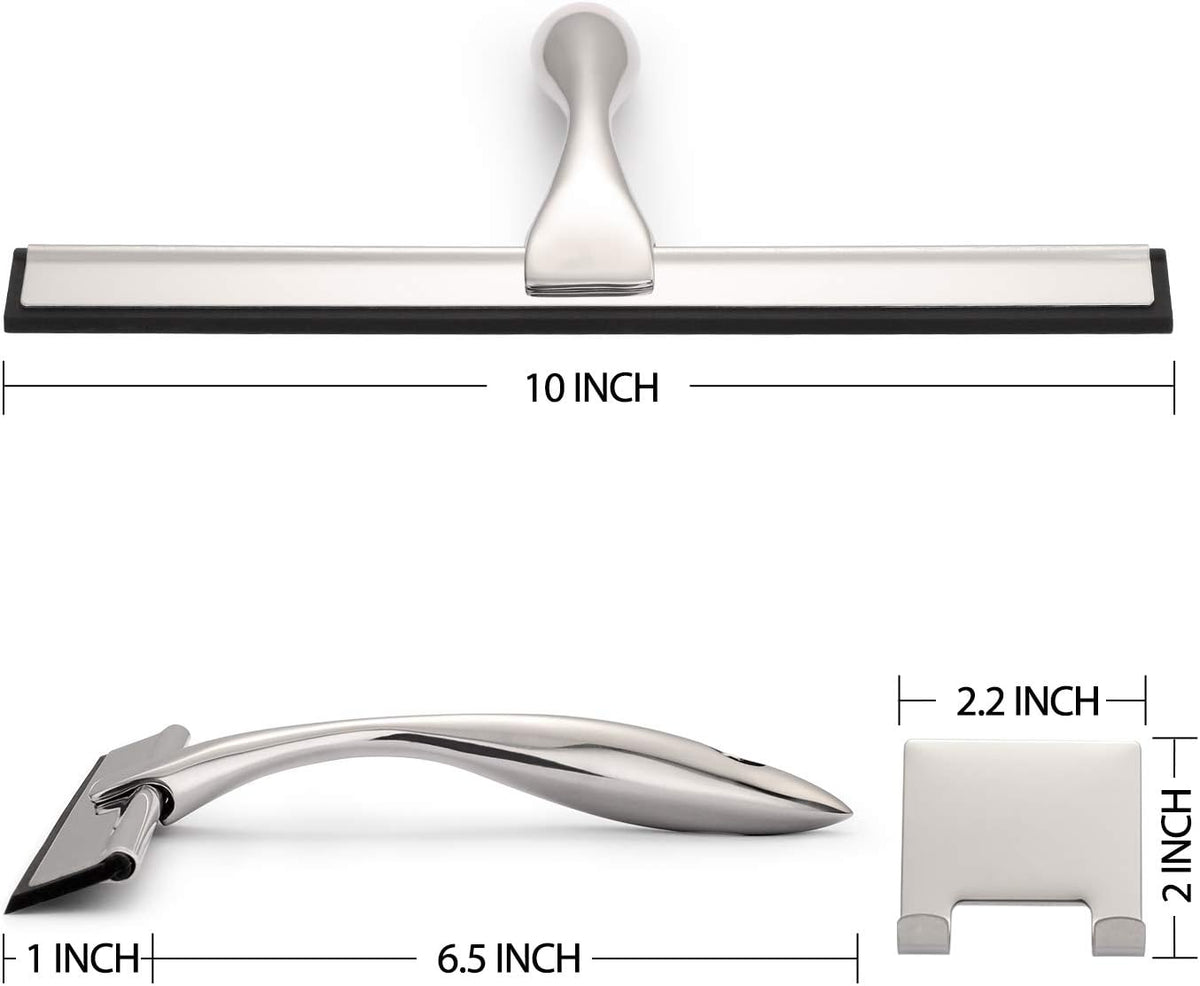 Hiware All-Purpose Shower Squeegee for Shower Doors, Bathroom, Window and Car Glass - Stainless Steel, 10 Inches (squeegee only)