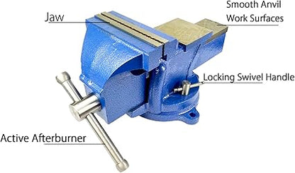 6" Bench Vise, Double Swivel Rotating Vise Head, Heavy Duty Table Top Pipe Vise with Anvil Swivel 360-Degree Rotation, Desktop Clamp 150mm Jaw for Crafting, Industrial Woodworking