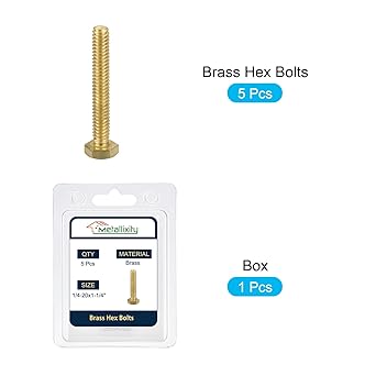 METALLIXITY Hex Head Screw Bolt (14-20x1-14") 5Pcs, Brass Fully Threaded Solid Brass Hex Bolts Machine Screws - for Machinery Repair