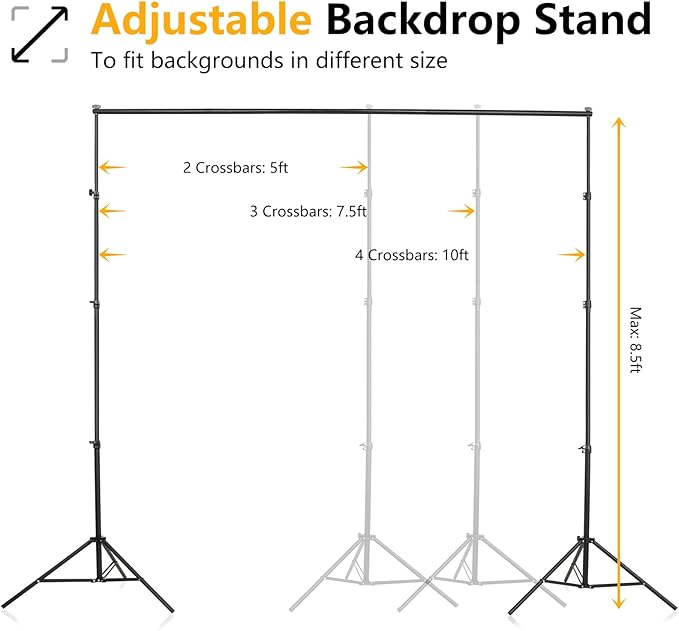 Background Stand,Adjustable Photo Backdrop Stand with Carry Bag for Photography Photo Video Studio, Photography Studio, Birthday Party (8.5x10ft)