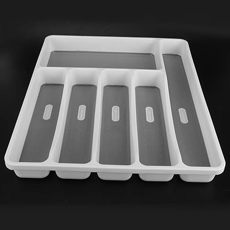 TOPINCN Silverware Tray Organizer Drawer Highfunction Insert Knives Forks Cutlery Tray Storage Box Kitchen Accessory Gray 15.9x12.8x1.7in