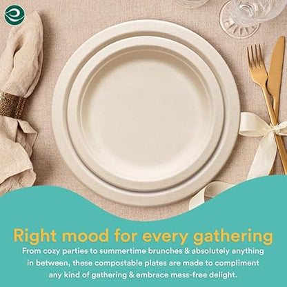 ECO SOUL Compostable 9 Inch Biodegradable Disposable Paper Plates  Eco-Friendly Dinner, Party, Wedding, Event