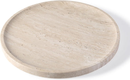 Natural Travertine Tray for Home Decor, 10 Inch Round Serving Tray for Kitchen and Coffee Table, Decorative Marble Bathroom Trays for Counter, Luxury Vanity Tray, Light Beige Stone Tray
