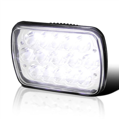 Spec-D Tuning 7"X6" H4 15 LED Light Bulb Clear Sealed Beam Headlight IP67 Head Light Assembly