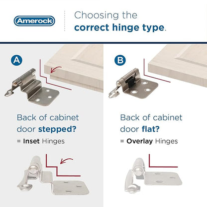 Amerock Cabinet Hinge - Variable Overlay, White, 2 Pack, Self-Closing, Face Mount