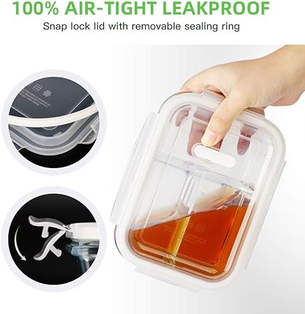 DAS TRUST 3 Pack 36oz Bento Box Glass Meal Prep Containers with 3 Compartments, Glass Food Storage Containers with Lids, Meal Prep Bowls, Lunch Box, Oven  Microwave Safe