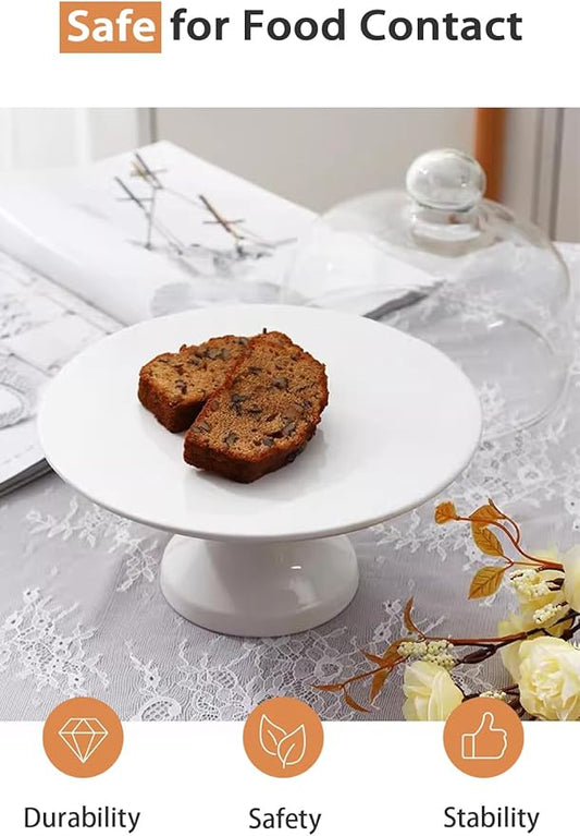 Porcelain Cake Stand for Wedding Chip-Resistant Pedestal Dessert Display with Dome Easy to Clean (10 Inch)