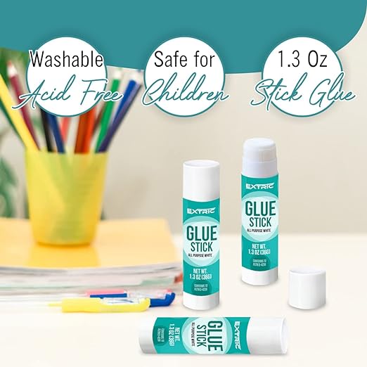 Children's glue sticks, bulk white glue sticks for classroom, 12 units, 1.3 ounces, washable for all purpose, for children, school and home