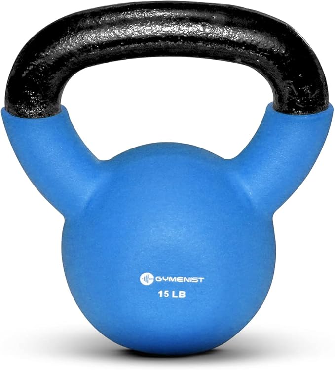 GYMENIST Kettlebell Fitness Iron Weights with Neoprene Coating Around The Bottom Half of The Metal Kettle Bell (15 lbs)
