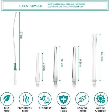 2L Enema Kit Colon Cleansing Irrigation Bag Set Silicone Enema Tubing Hose Tube Replacement, Coffee Enema Bucket Kit Home Shower Intestinal Irrigator for Men Women Detox Constipation 5Pcs Enema Nozzle