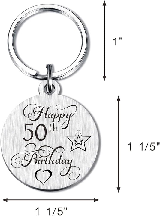 Laluminter Happy Birthday Gifts Keychain Presents for Girls Women Boys Men, Double Sides Engraved