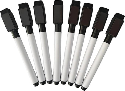 Fine tip Dry Erase Black Markers with Magnetic Cap and Eraser, Perfect for Dry Erase Boards and Whiteboards Pack of 8
