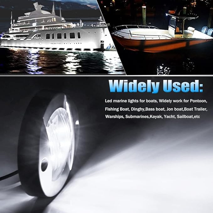 5Pcs White DC 12V 3 Inch Round Marine Boat Interior Lights Transom Mount Led Stern Anchor Lights LED Night Fishing Lights IP67 Waterproof Deck LED Courtesy Light