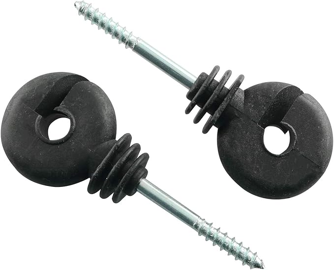 12pcs Electric Fence Insulator Screw-in Insulator Black Self-Tapping Fence Ring Post Wood Post Insulator