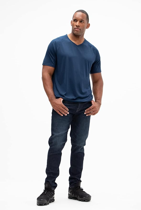 DEVOPS 2 or 5 Pack Men's UPF 50+ Sun Protection Moisture Wicking Dry-Fit Short Sleeve Workout V-Neck Shirts