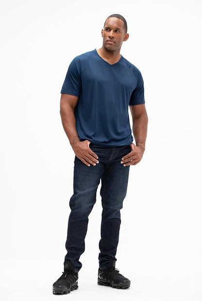 DEVOPS 2 or 5 Pack Men's UPF 50+ Sun Protection Moisture Wicking Dry-Fit Short Sleeve Workout V-Neck Shirts