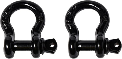 2-Pack 12-Inch Black Bow Shackles, D-Ring, Heavy-Duty, 10 Ton, 22,000 Pounds, Breaking Strength, 2 Ton WLL, 4400 Pounds with 58 Pin Screw