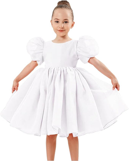 2Bunnies Girl Baby Toddler Puff Sleeve Organza Tulle Tutu Twirly Babydoll Flare Ball Gown Princess Flower Girl Dress