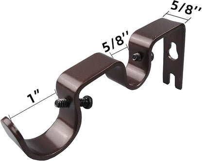 3PCS Double Curtain Rod Brackets, Fits up to 1 and 58 inch Rods, Double Fixed Wall Brackets, Bronze