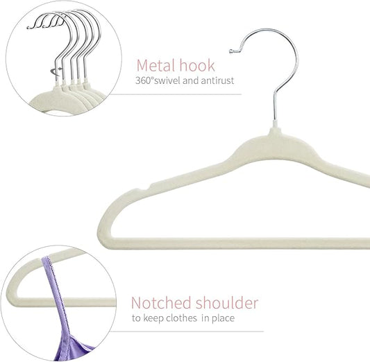 ManGotree Baby Velvet Clothes Hangers, Childrens Kids Hangers for Clothes Space Saving Non-Slip 15 Pack (Beige)
