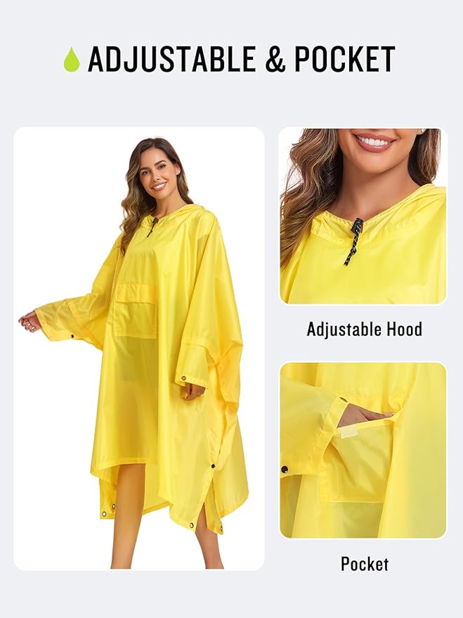 SaphiRose Long Sleeves Rain Poncho Waterproof Unisex Raincoat Jacket for Adults Men Women