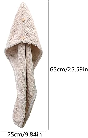 Microfiber Towel for Hair with Bear Button Super Absorbent Hair Towel Fast Hair Drying Towel Turban Wrap 9.84 Inch X 25.5 Inch Dry Hair Cap for Women Bath Shower Makeup (D)