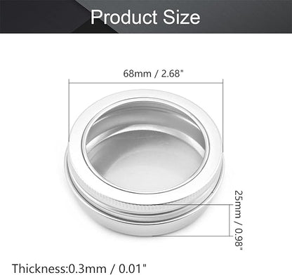 Heyiarbeit 6 Pack 2 OZ Tin Cans Screw Top Round Aluminum Cans Screw Lid Containers with Clear Window for Store Spices, Candies, Tea or Gift Giving