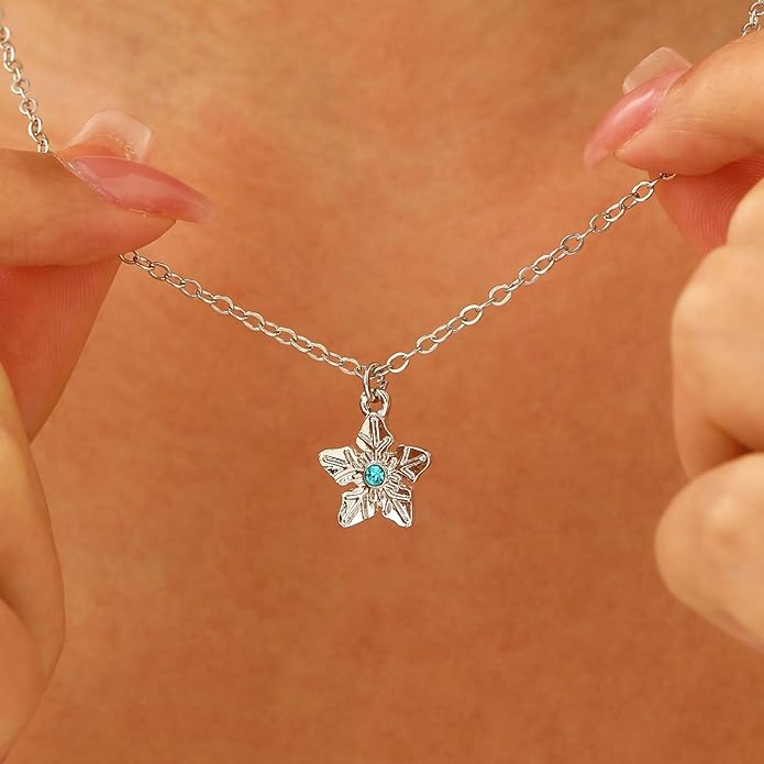 Tree Star Leaf Dinosaur Necklace with Blue Crystal Silver Chain Jewelry