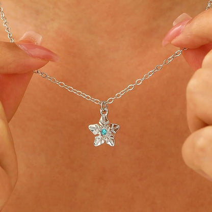 Tree Star Leaf Dinosaur Necklace with Blue Crystal Silver Chain Jewelry