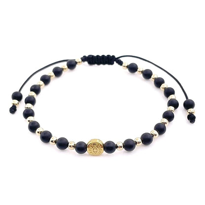 Lucky Evil Eye Natural Stone Beaded Adjustable Bracelet for Women (Black Onix)