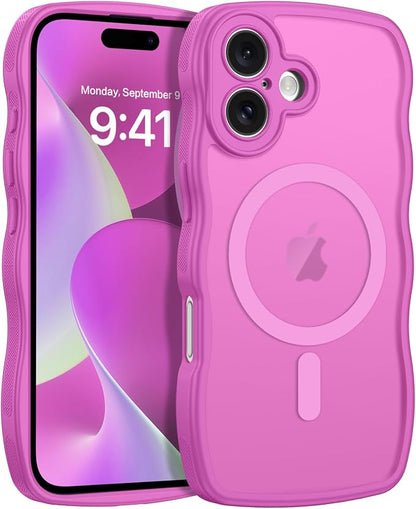 BENTOBEN Magnetic for iPhone 16 Case, Cute Wavy [Full Camera Protection][Compatible with MagSafe] Matte Anti-Slip Bumper Women Girls Boys Protective Phone Case for iPhone 16 6.3", Berry Pink