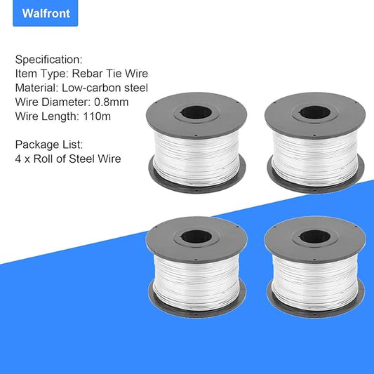 4pcs Wire Tie Wire 110m Length 0.8mm Diameter Steel Tie Wire Rolls Tying Wire for Automatic Tying Machine Tie Wire Coil