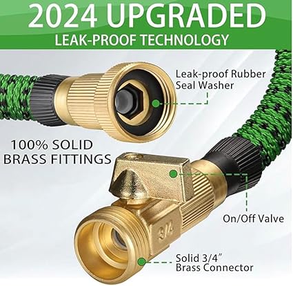 JB XpandaHose 50ft Expandable Garden Hose with Holder - Heavy Duty Superior Strength 3750D - 4 -Layer Latex Core - Extra Strong Brass Connectors and 10 Spray Nozzle with Storage Bag (Green 50)