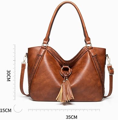 Womens Vintage Tote Bags Large Top Handle Satchel Handbags Vegan Leather Crossbody Bag with Tassel Shoulder Purse