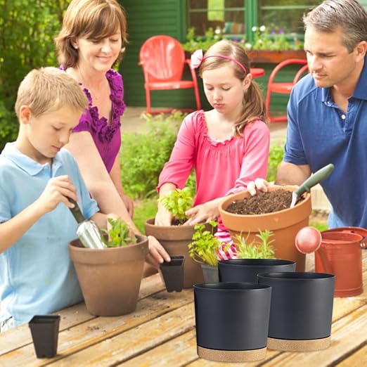 Plant Pots Plastic Flowerpots with Drainage Holes Removable Saucer Decorative Planters 2Pcs Dark Grey 6.5 Inch.Plant Pots Planters for Indoor Outdoor Plants Nursery Pot