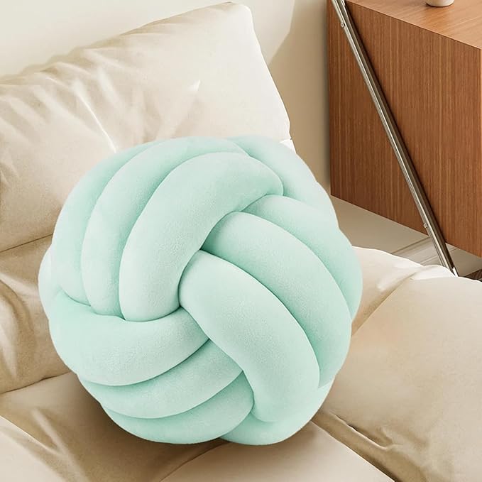 Knot Pillow Ball Shaped Decorative Throw Pillows,Teal 20cm Cute Couch Cushion Knotted Plush Pillow Suitable for Living Room Bed Decoration Handmade Braided Throw Pillows