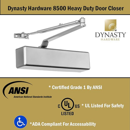 Dynasty Hardware Door Closer Heavy Duty Hydraulic Adjustable Size 1-6 Spring Door Closer, Meets ADA 8500 Series Sprayed Aluminum