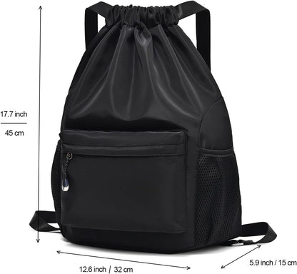 Drawstring Backpack for Women, Waterproof Drawstring Gym Bag for Men, Cinch Sack for Basketball, Pull String Sport Bag for Soccer. (Grey)