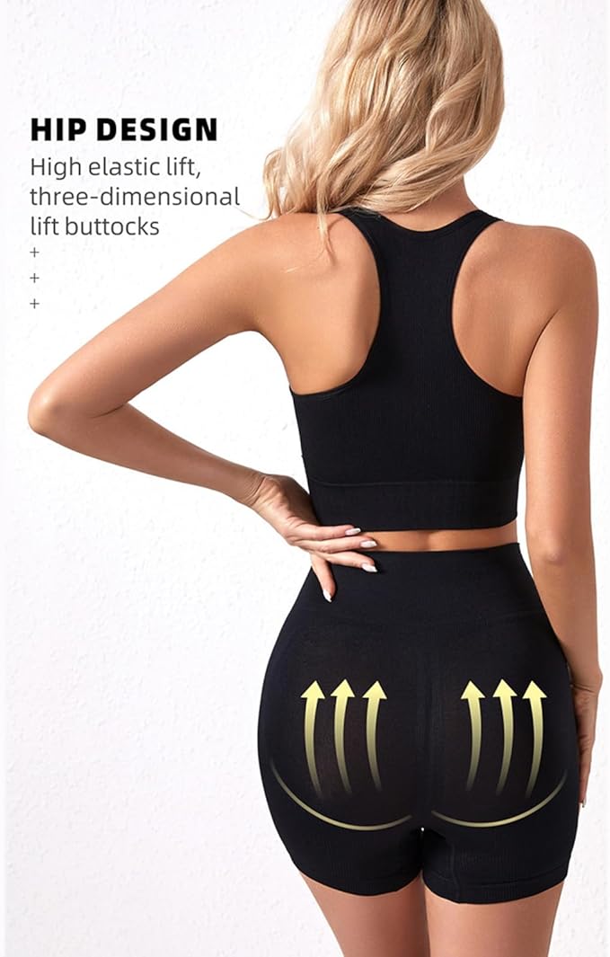 Women Two Pieces Set Sport Bras Bra High Waist Leggings Running Workout Outfits Shockproof Sports Exercise Set