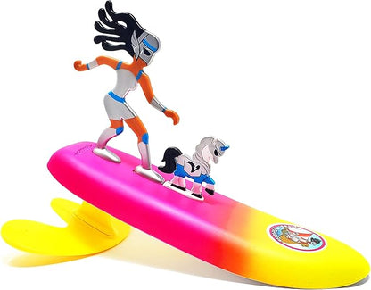 Surfer Dudes Legends  Surfer Pets Wave Powered Mini-Surfer, Pet and Surfboard Beach Toy - Voss Victoria and Bulken