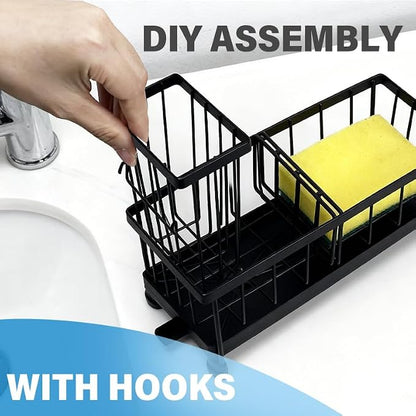 Kitchen Sponge Holder with Brush Holder Sink Caddy Organizer for Sink Kitchen Countertop Organizers and Storage Essentials Black