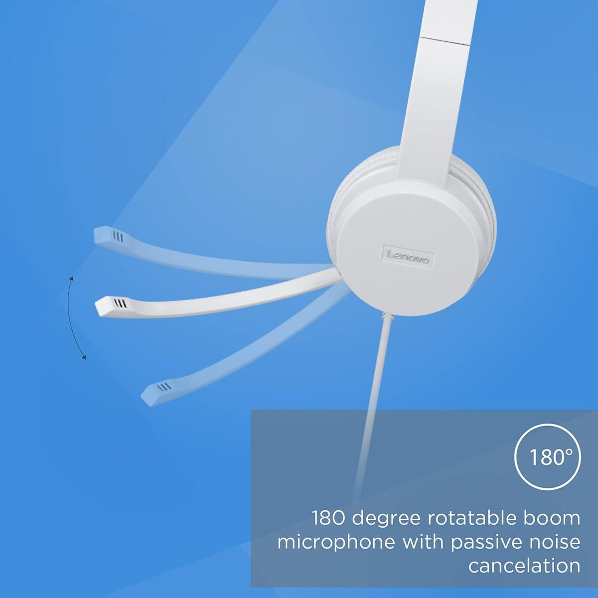 Lenovo 110 USB Stereo Headset, Noise Canceling, Adjustable Boom Mic for Right/Left Ear, Long Cable, Works with Chromebook, GXD1B67867, Silver,Gre