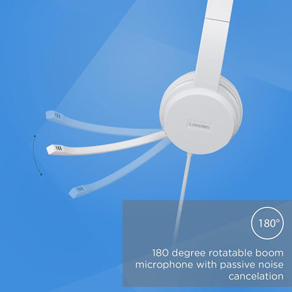 Lenovo 110 USB Stereo Headset, Noise Canceling, Adjustable Boom Mic for Right/Left Ear, Long Cable, Works with Chromebook, GXD1B67867, Silver,Gre