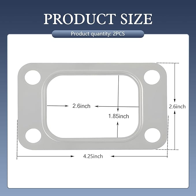 2 PCS Car T3 Turbine Flange Gasket, 4.2" X 2.5" 4-Hole Stainless Metal Turb Washer, Automotive Replacement Turbocharger Gaskets, Universal for T3 T34 T35 T38 GT35 GT35R Cars (Silver)